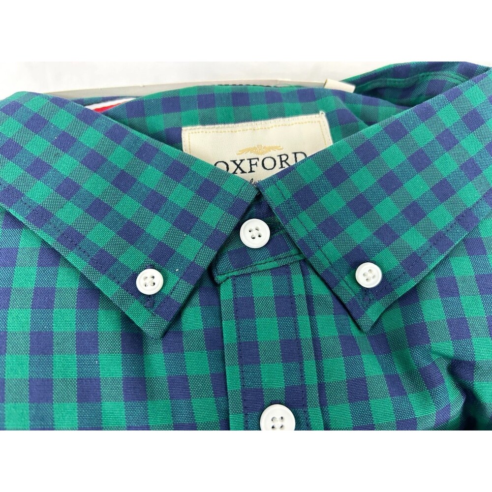 Alimens & Gentle Men's XL Green Blue Plaid Button Down Shirt Oxford Long Sleeve